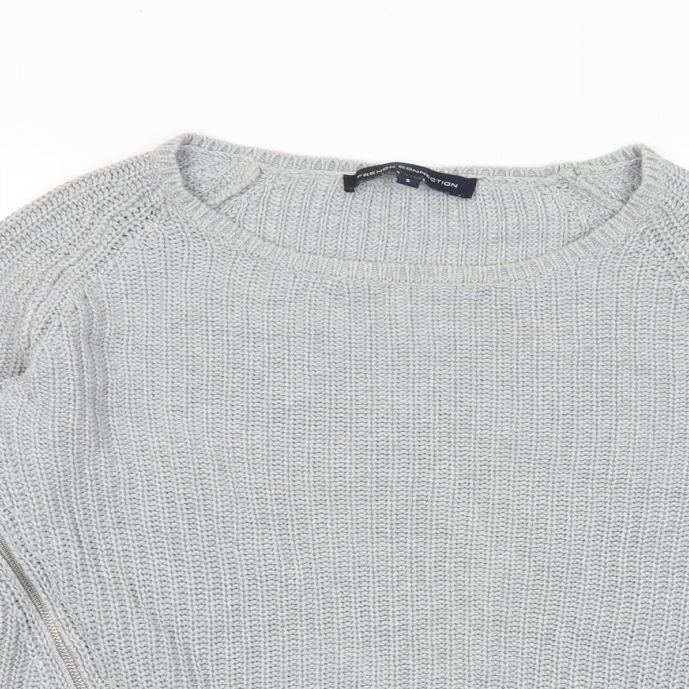 French Connection Womens Grey Crew Neck Acrylic Pullover Jumper Size S - Zips