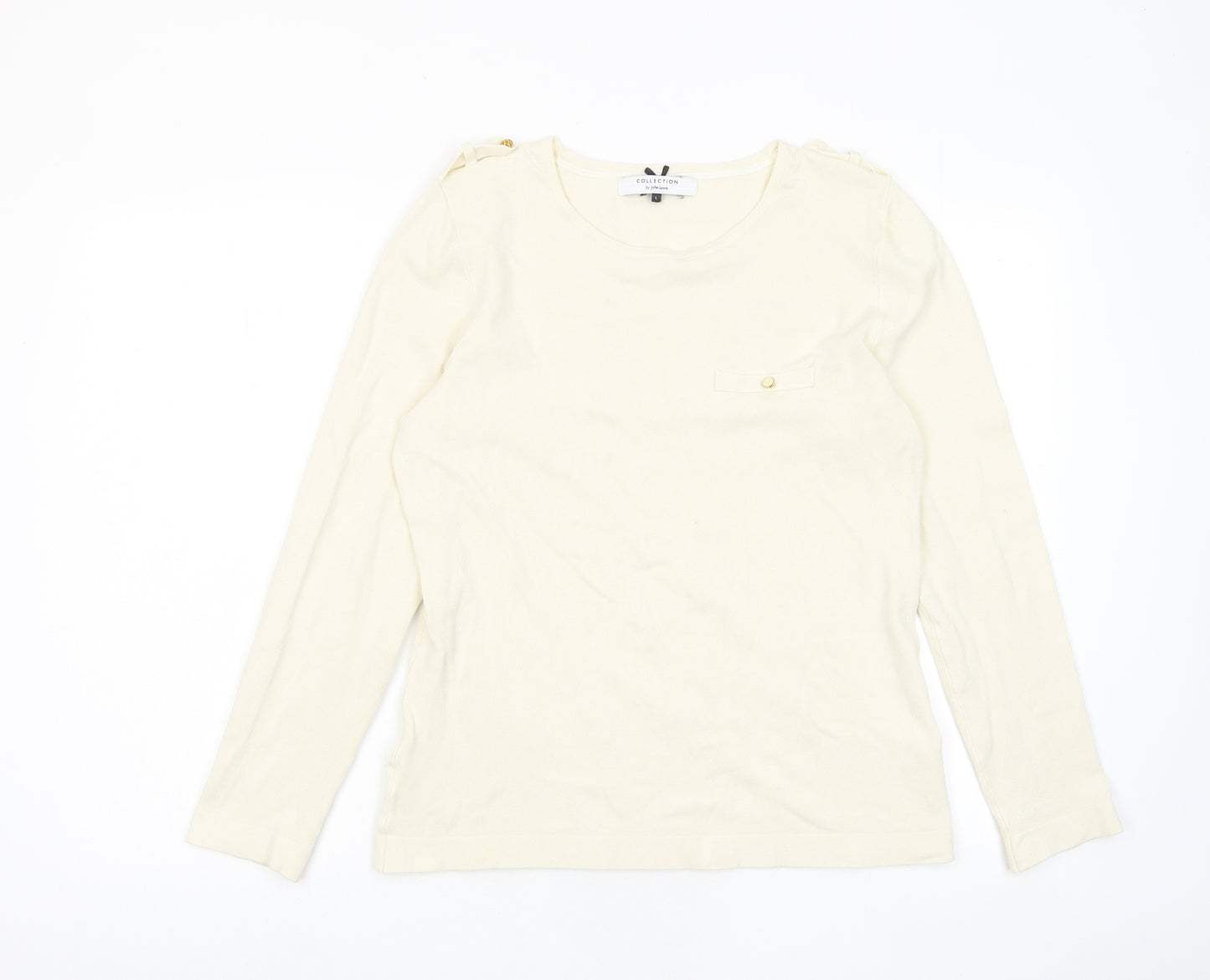John Lewis Womens Ivory Crew Neck Viscose Pullover Jumper Size L - Buttons