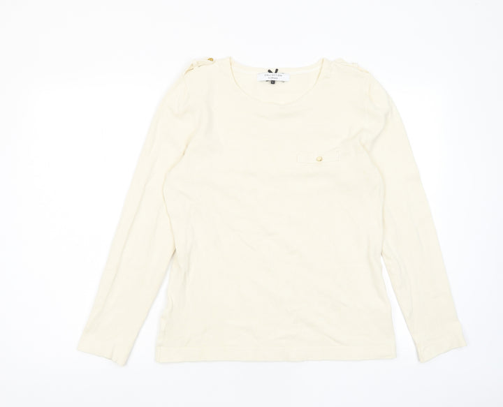 John Lewis Womens Ivory Crew Neck Viscose Pullover Jumper Size L - Buttons