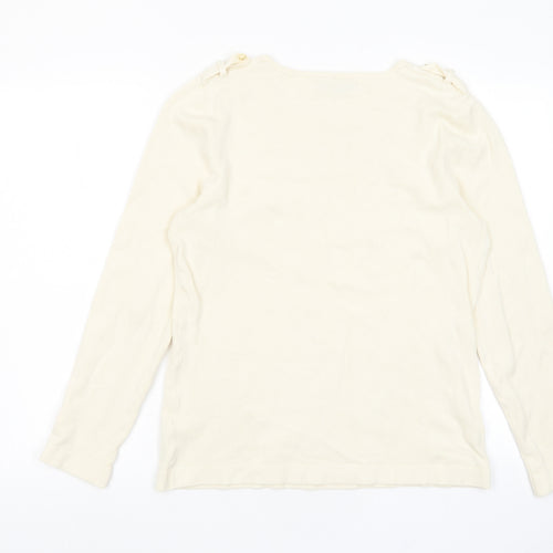 John Lewis Womens Ivory Crew Neck Viscose Pullover Jumper Size L - Buttons