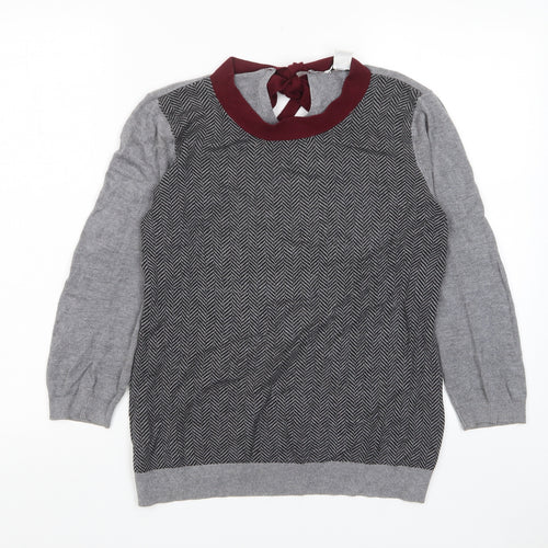 mamas & papas Womens Grey Crew Neck Geometric Viscose Pullover Jumper Size 10