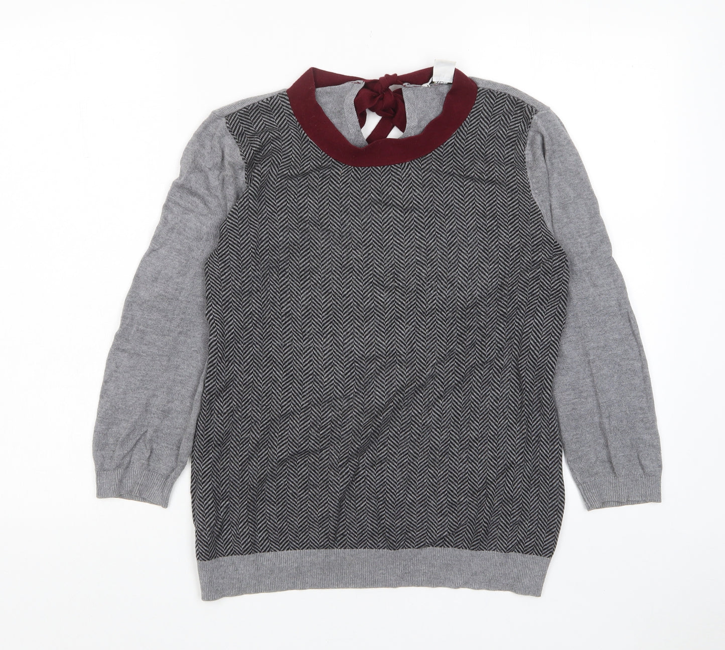 mamas & papas Womens Grey Crew Neck Geometric Viscose Pullover Jumper Size 10