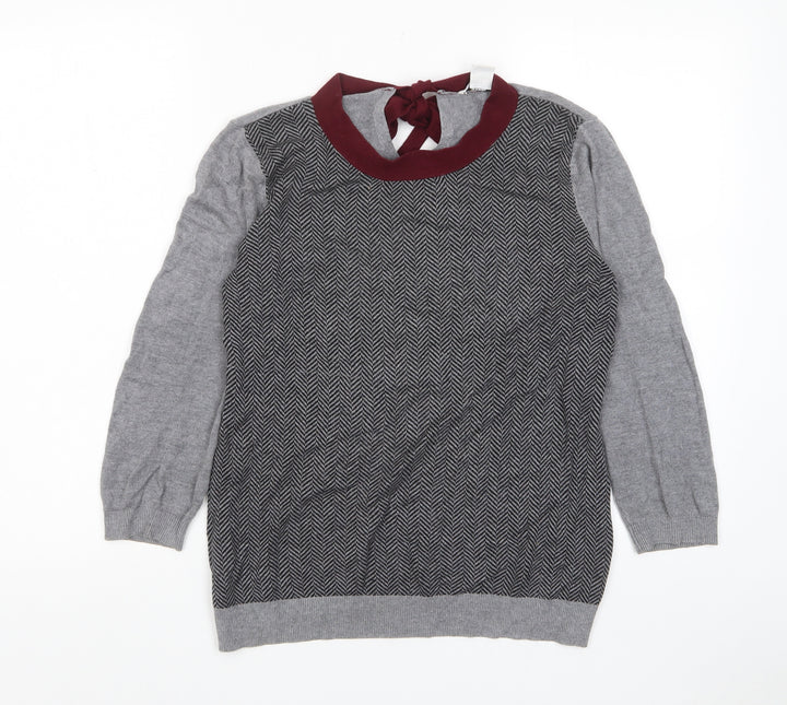 mamas & papas Womens Grey Crew Neck Geometric Viscose Pullover Jumper Size 10
