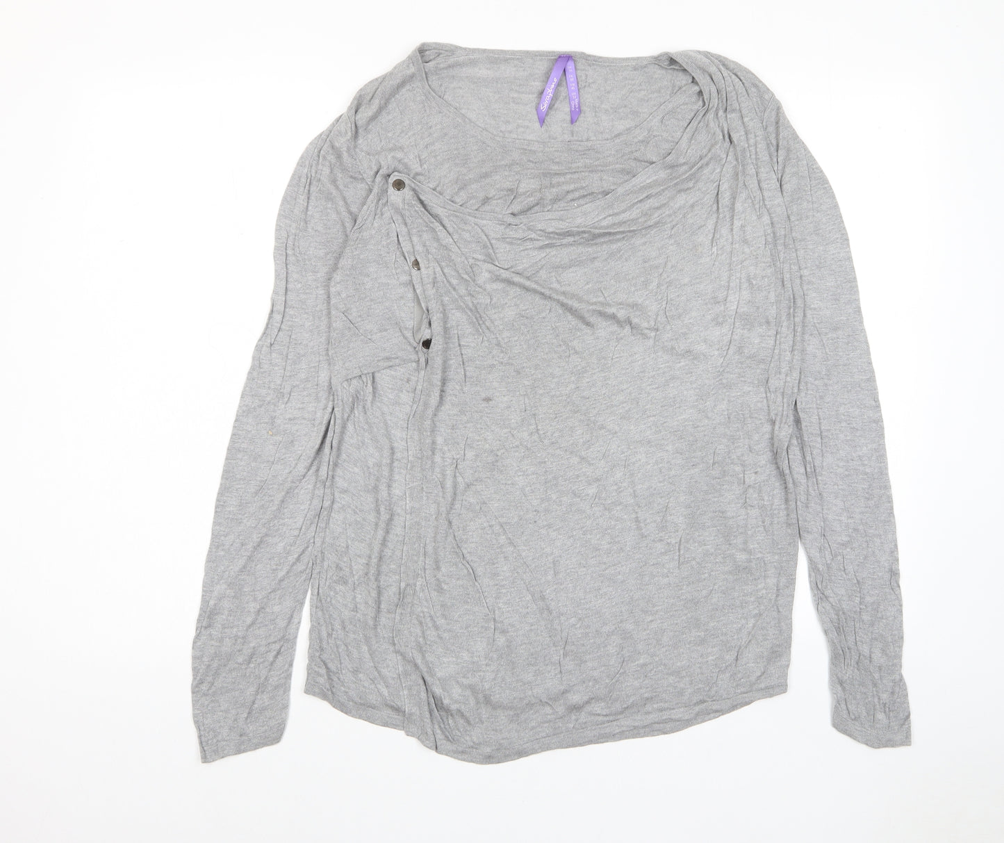 Simply Be Womens Grey Scoop Neck Viscose Pullover Jumper Size 16 - Buttons