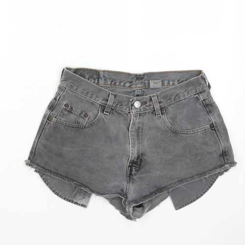 Levi's Womens Grey Cotton Hot Pants Shorts Size 28 in Regular Zip - Pockets, Belt Loops