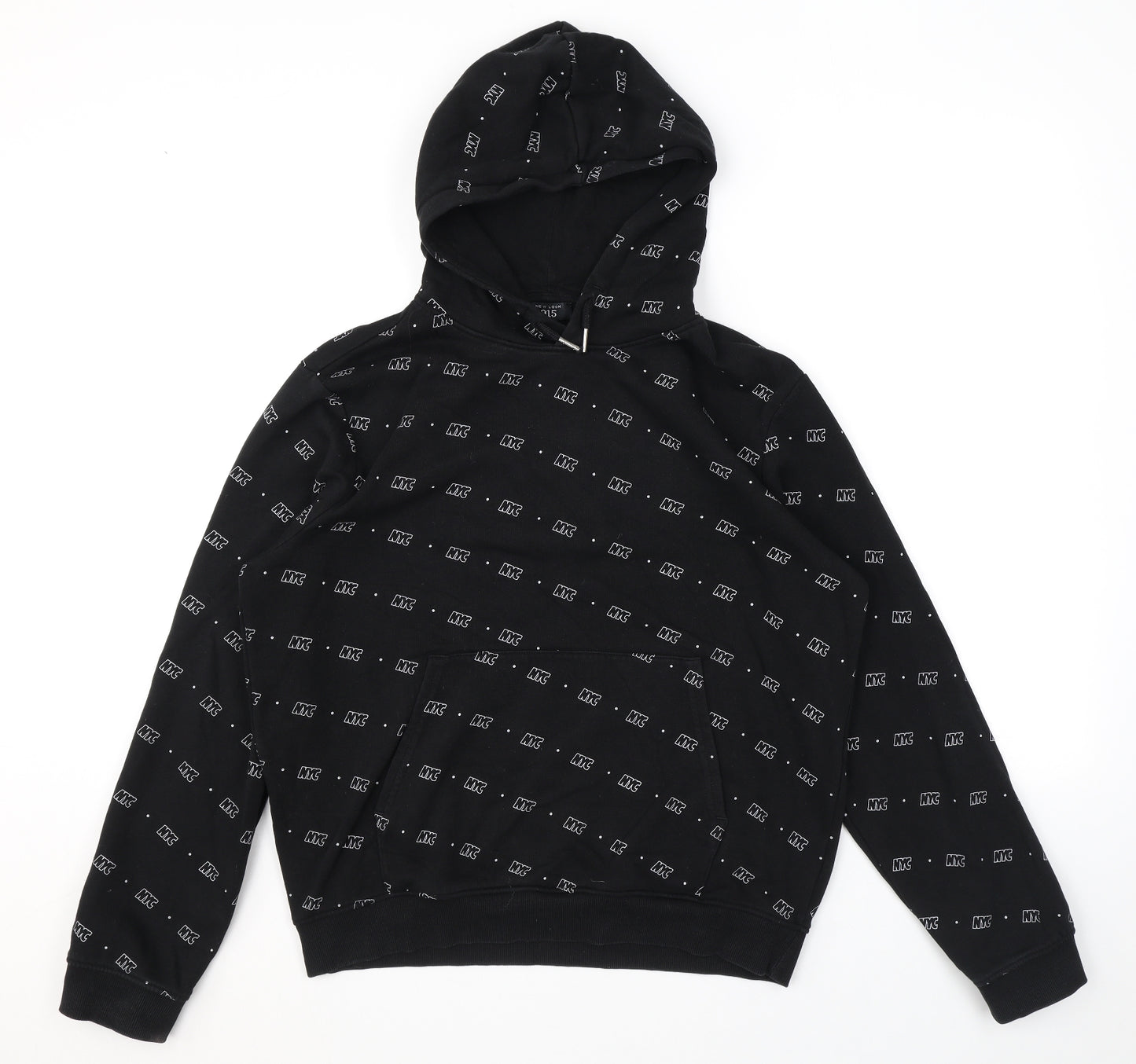 New Look Boys Black Geometric Cotton Pullover Hoodie Size 14-15 Years Pullover - NYC