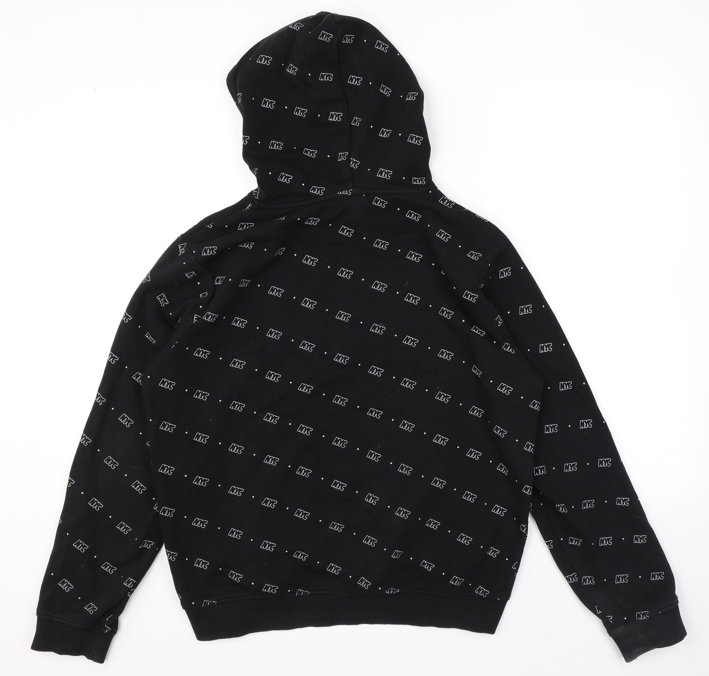 New Look Boys Black Geometric Cotton Pullover Hoodie Size 14-15 Years Pullover - NYC