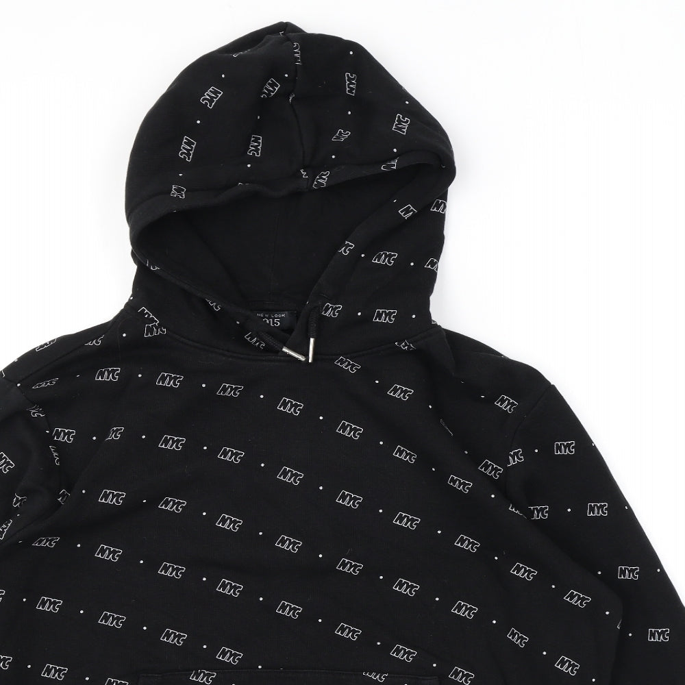 New Look Boys Black Geometric Cotton Pullover Hoodie Size 14-15 Years Pullover - NYC