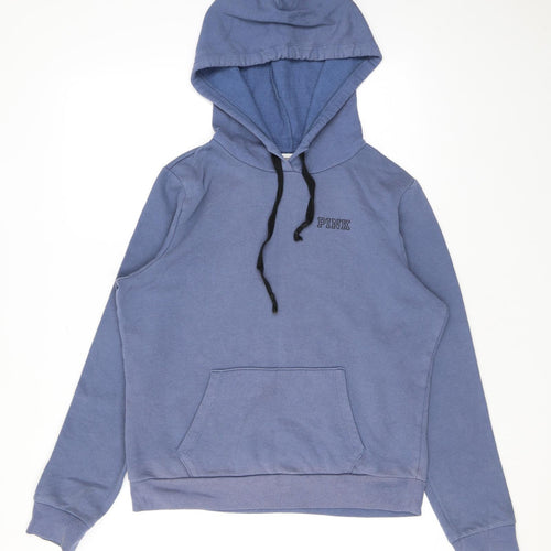 PINK Womens Blue Cotton Pullover Hoodie Size M Pullover