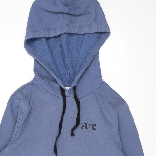 PINK Womens Blue Cotton Pullover Hoodie Size M Pullover