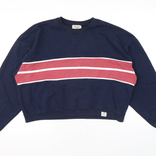Pull&Bear Womens Blue Cotton Pullover Sweatshirt Size S Pullover