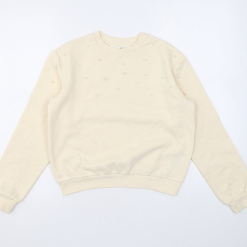 H&M Girls Beige Cotton Pullover Sweatshirt Size 10 Years Pullover - Pearls
