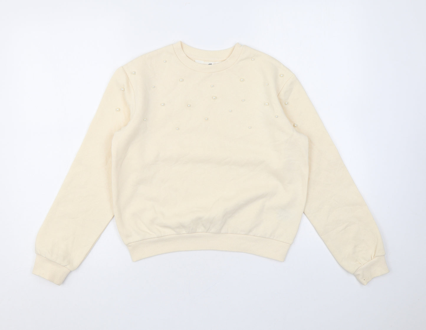 H&M Girls Beige Cotton Pullover Sweatshirt Size 10 Years Pullover - Pearls