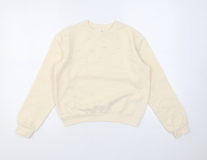 H&M Girls Beige Cotton Pullover Sweatshirt Size 10 Years Pullover - Pearls