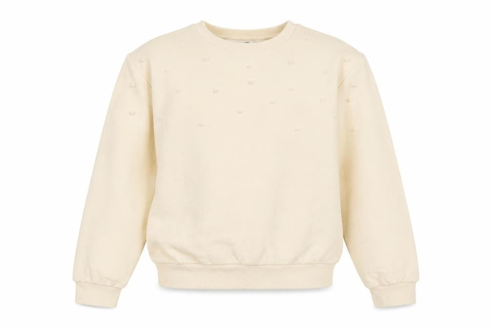 Front view of H&M girls’ beige cotton pullover sweatshirt, size 10, years pullover - pearls