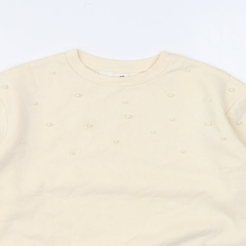 H&M Girls Beige Cotton Pullover Sweatshirt Size 10 Years Pullover - Pearls