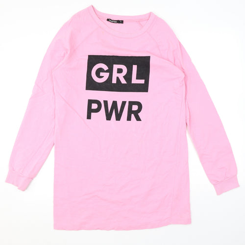 Boohoo Womens Pink Cotton Pullover Sweatshirt Size M Pullover - Girl Power