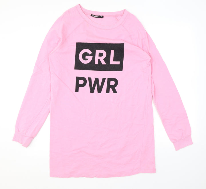 Boohoo Womens Pink Cotton Pullover Sweatshirt Size M Pullover - Girl Power