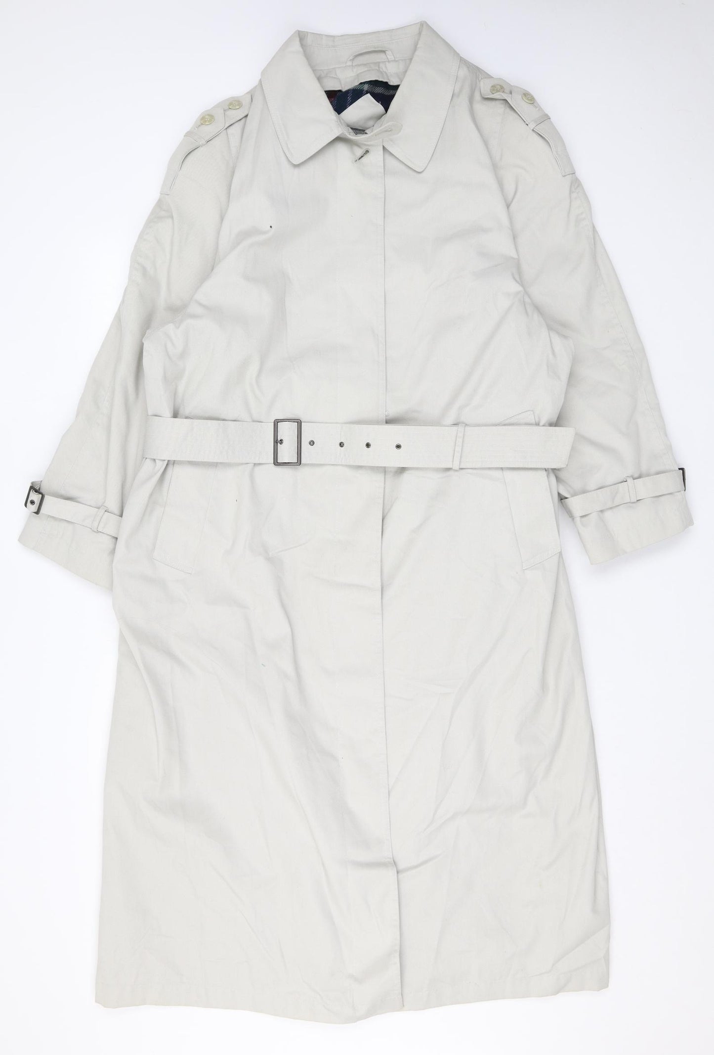 Drizzler Womens Beige Trench Coat Coat Size 18 Button - Belted