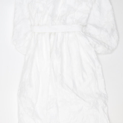 Marks and Spencer Womens White Floral Polyester A-Line Size 18 Round Neck Zip