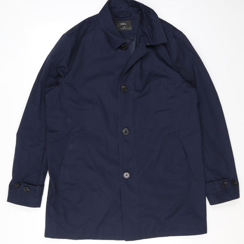 Marks and Spencer Mens Blue Trench Coat Coat Size L Button