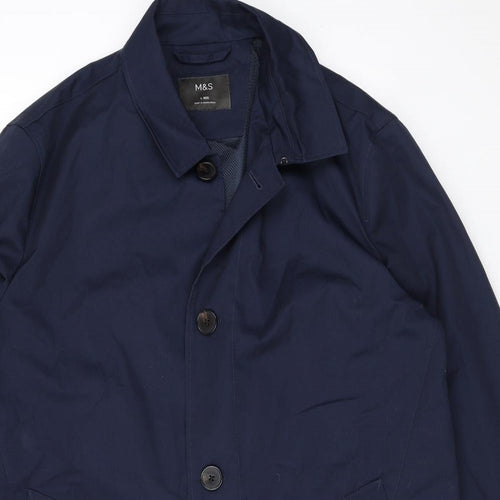 Marks and Spencer Mens Blue Trench Coat Coat Size L Button