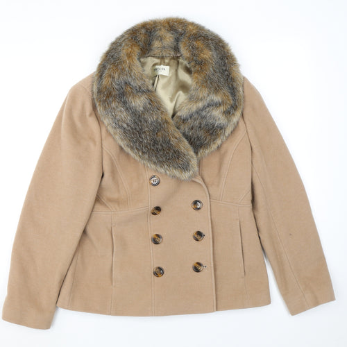 Precis Womens Beige Pea Coat Coat Size 14 Button
