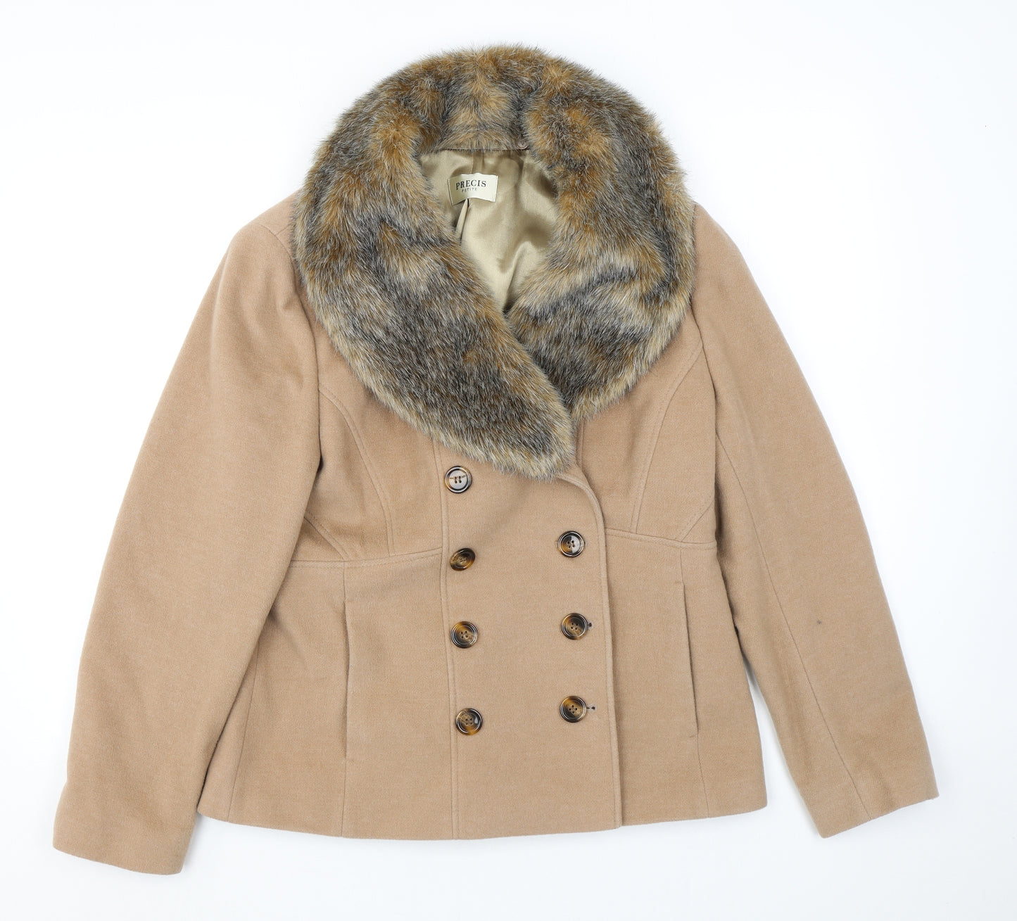 Precis Womens Beige Pea Coat Coat Size 14 Button