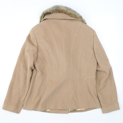 Precis Womens Beige Pea Coat Coat Size 14 Button