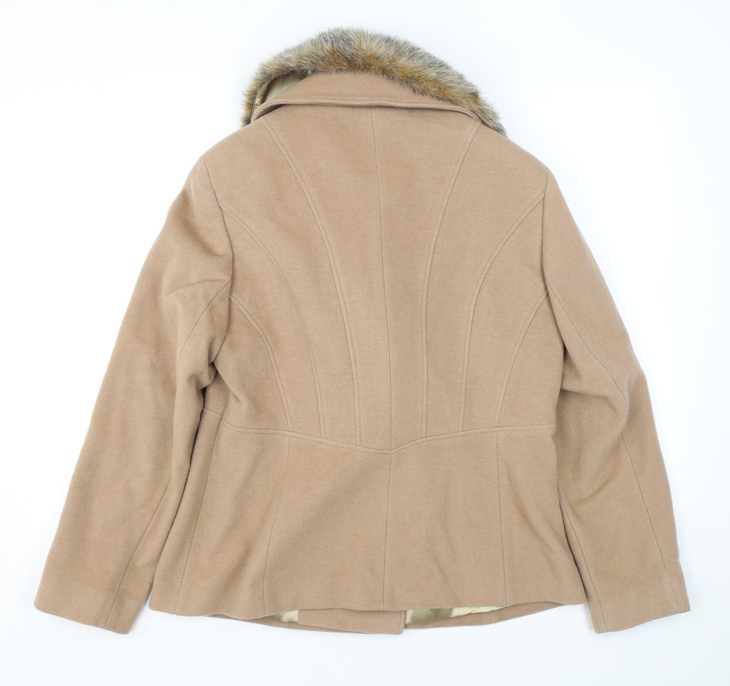 Precis Womens Beige Pea Coat Coat Size 14 Button