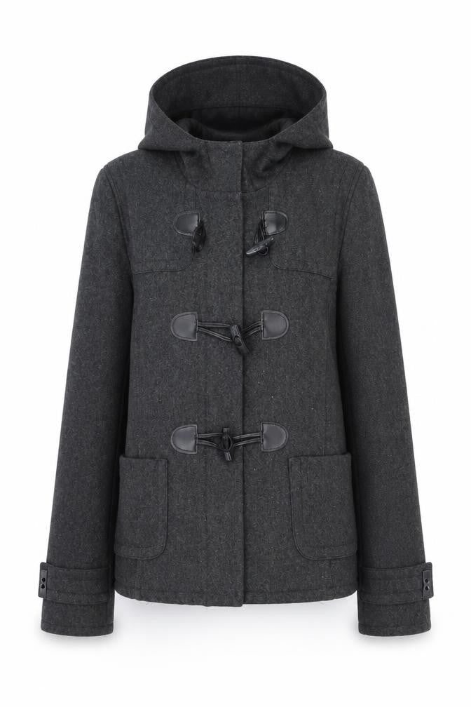 Front view of Topshop women’s grey overcoat coat, size UK 10, zip