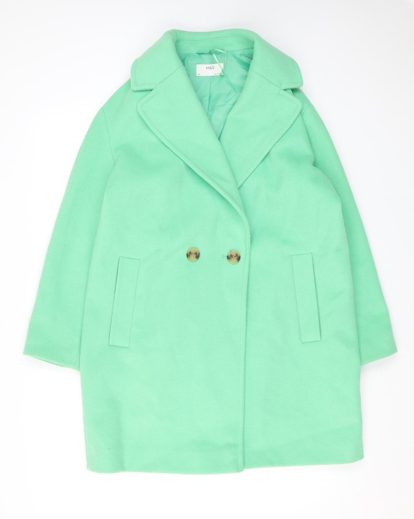 Marks and Spencer Womens Green Overcoat Coat Size 12 Button