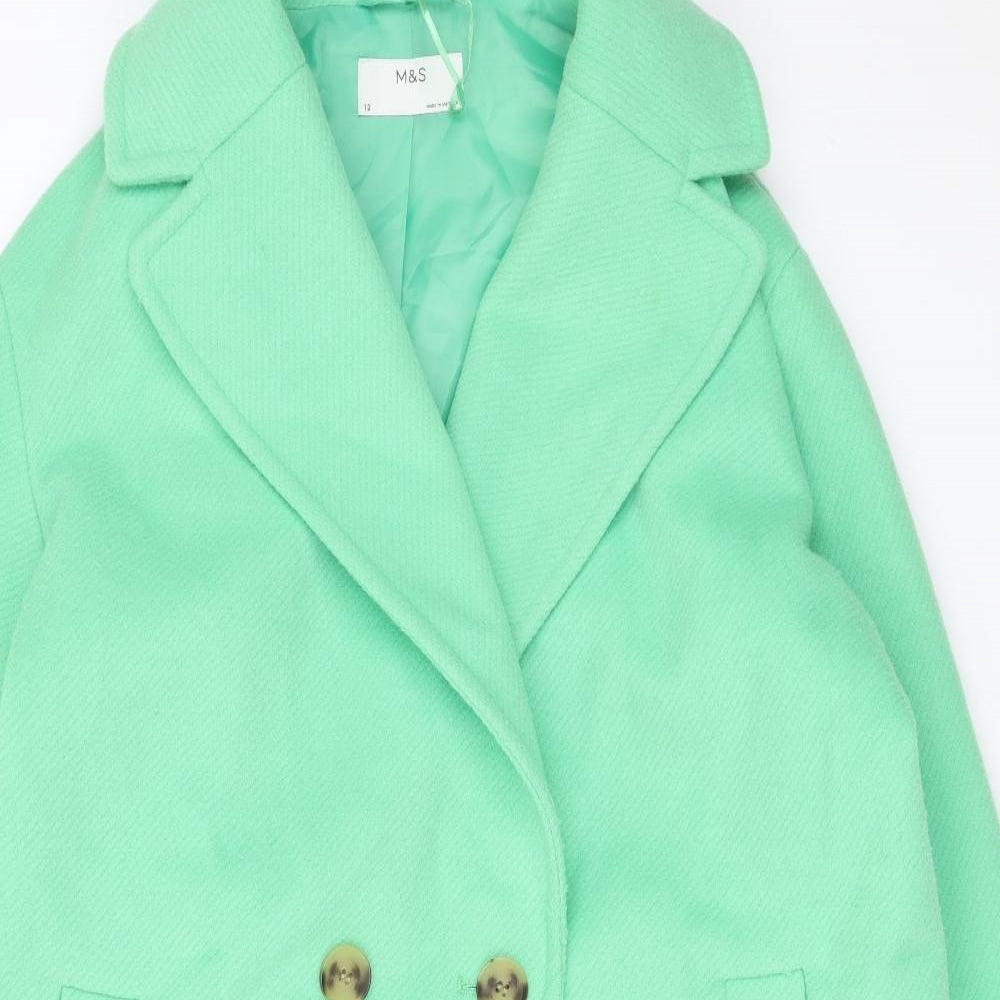 Marks and Spencer Womens Green Overcoat Coat Size 12 Button