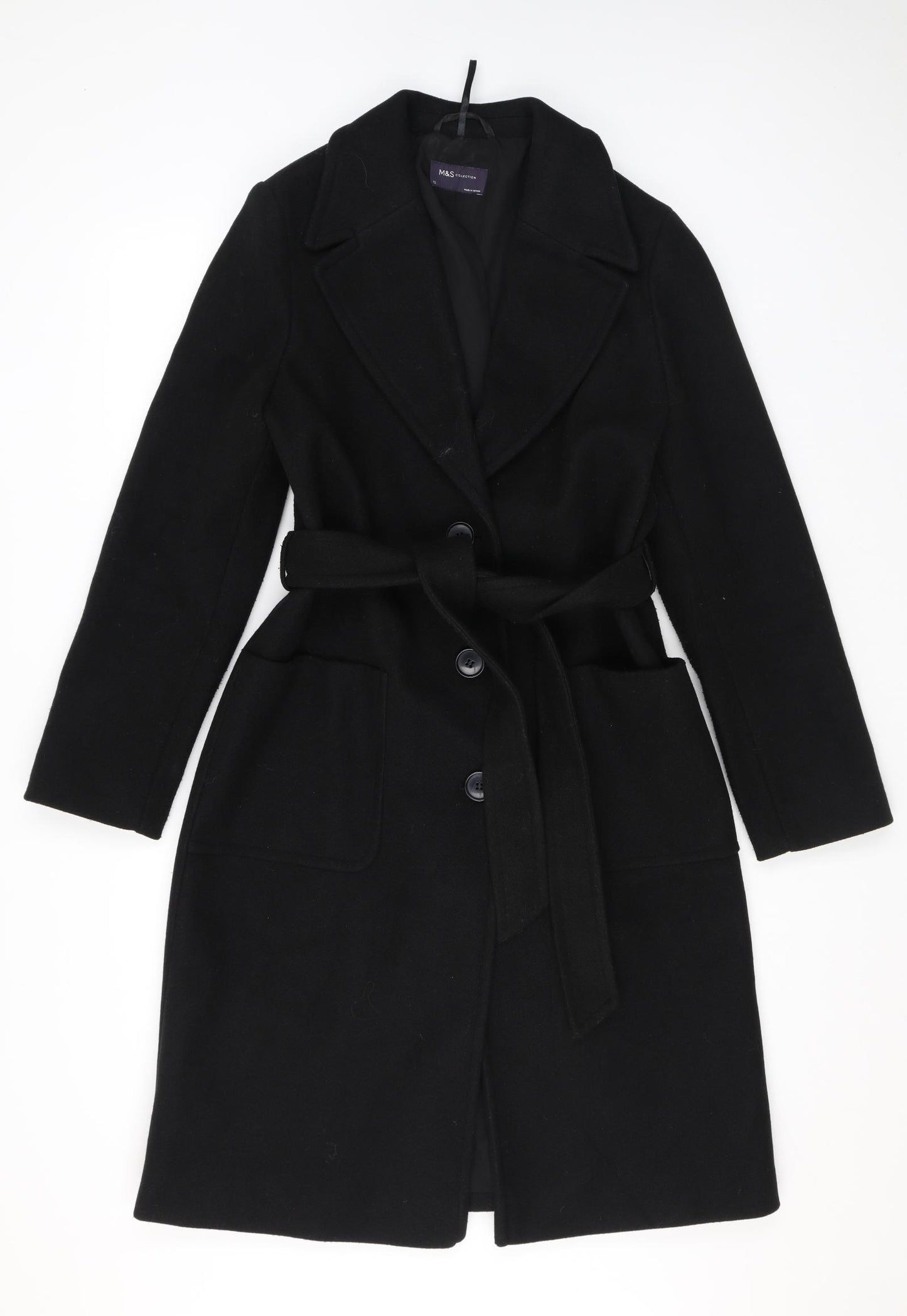 Marks and Spencer Womens Black Overcoat Coat Size 12 Button