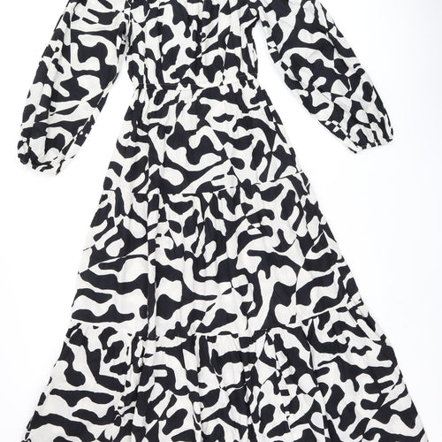 Marks and Spencer Womens White Geometric Cotton Maxi Size 12 Off the Shoulder Pullover