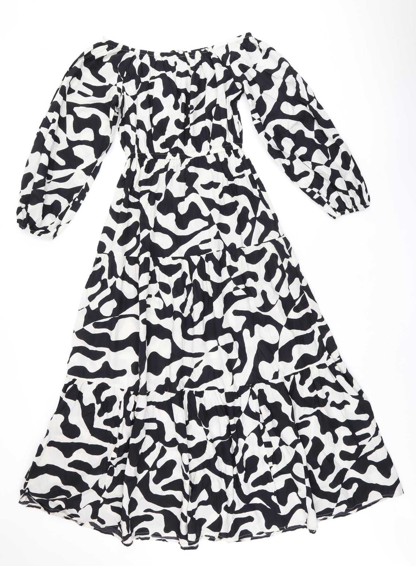 Marks and Spencer Womens White Geometric Cotton Maxi Size 12 Off the Shoulder Pullover