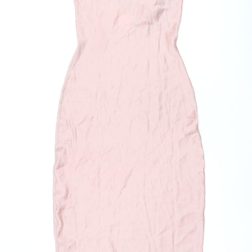 H&M Womens Pink Polyester Slip Dress Size 6 Square Neck Tie - Open Back