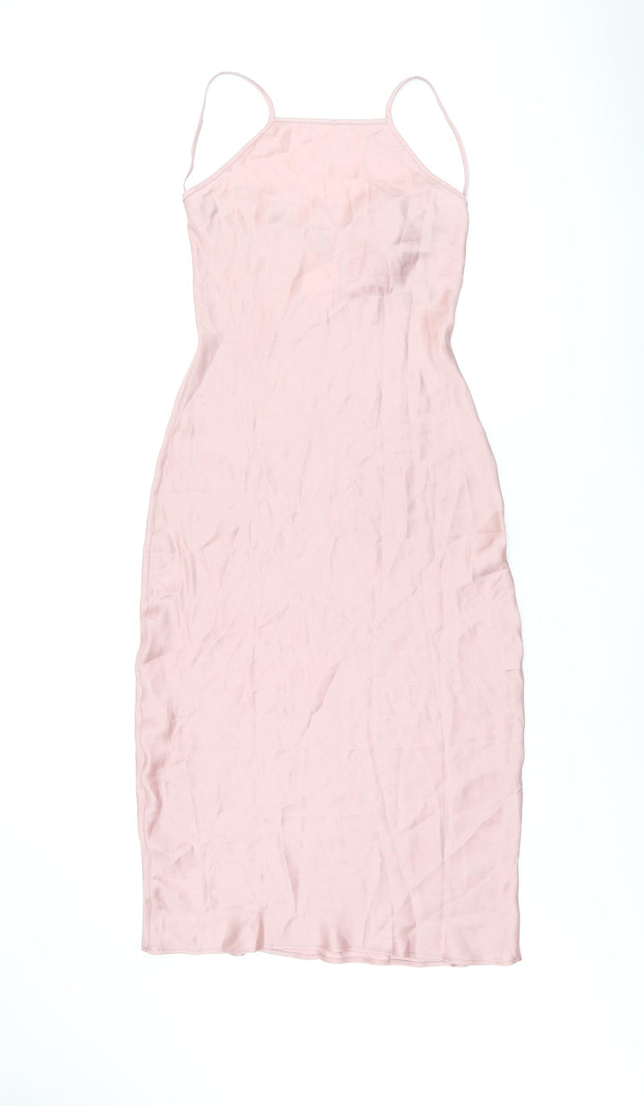 H&M Womens Pink Polyester Slip Dress Size 6 Square Neck Tie - Open Back
