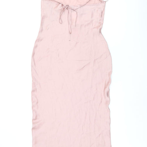 H&M Womens Pink Polyester Slip Dress Size 6 Square Neck Tie - Open Back