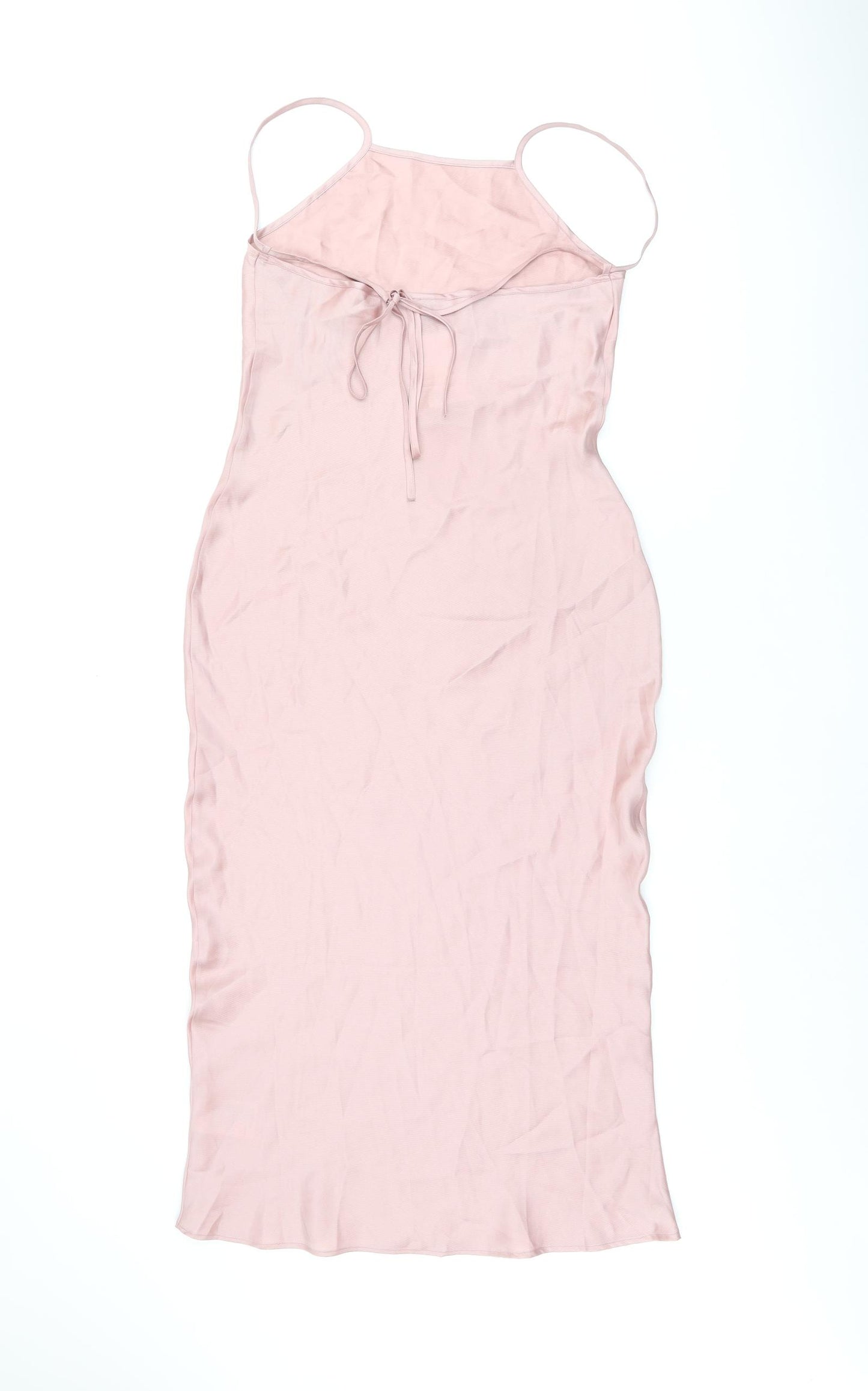 H&M Womens Pink Polyester Slip Dress Size 6 Square Neck Tie - Open Back