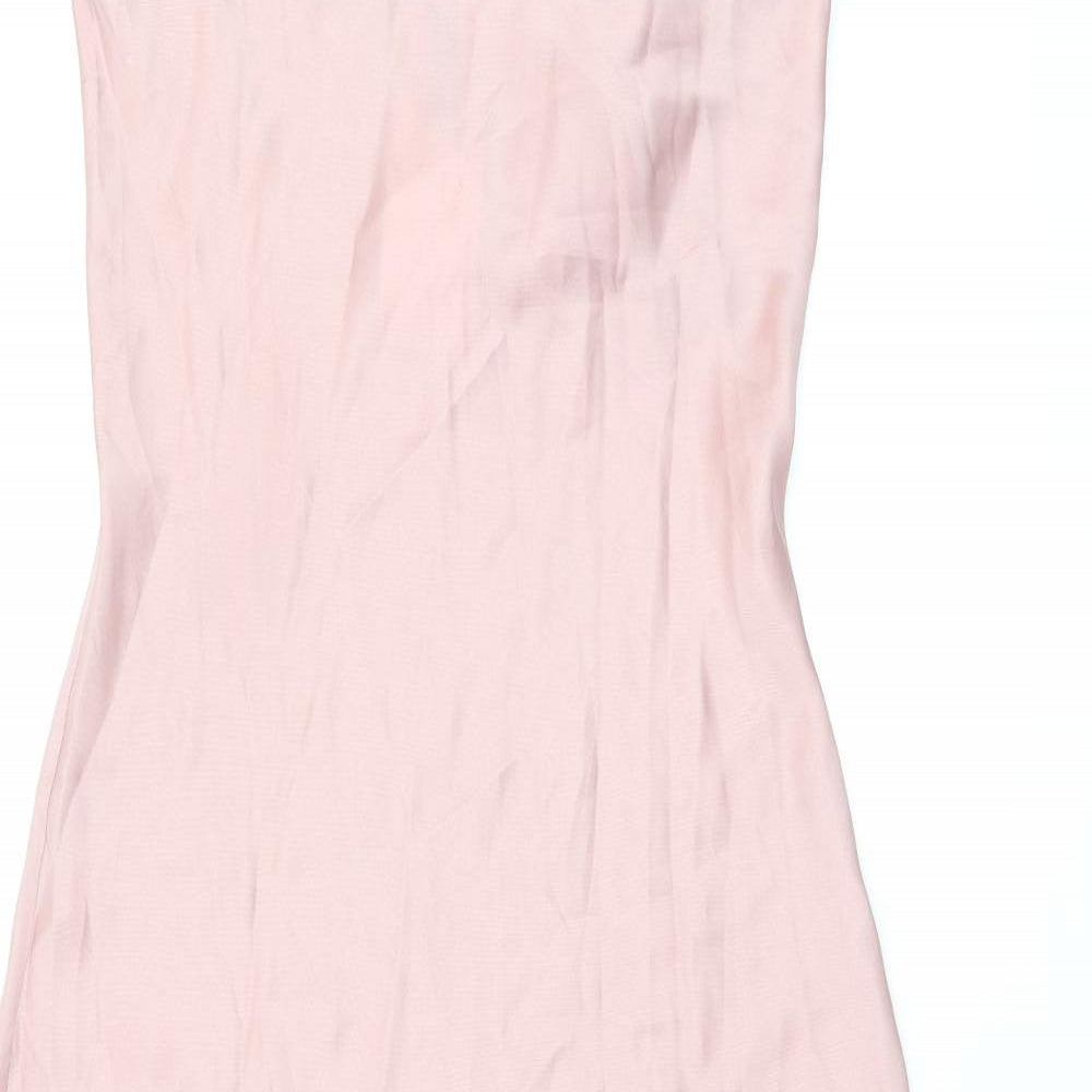 H&M Womens Pink Polyester Slip Dress Size 6 Square Neck Tie - Open Back