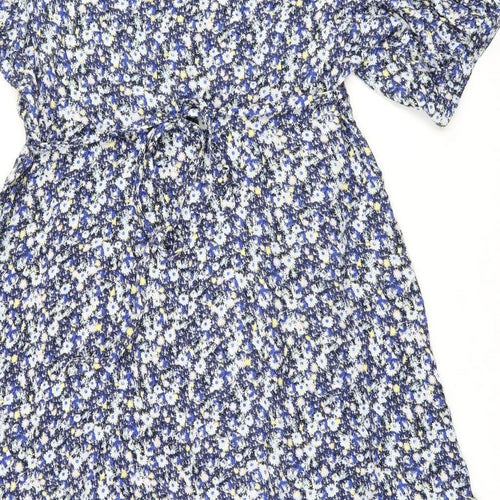 Marks and Spencer Womens Blue Floral Viscose Wrap Dress Size 20 V-Neck Tie