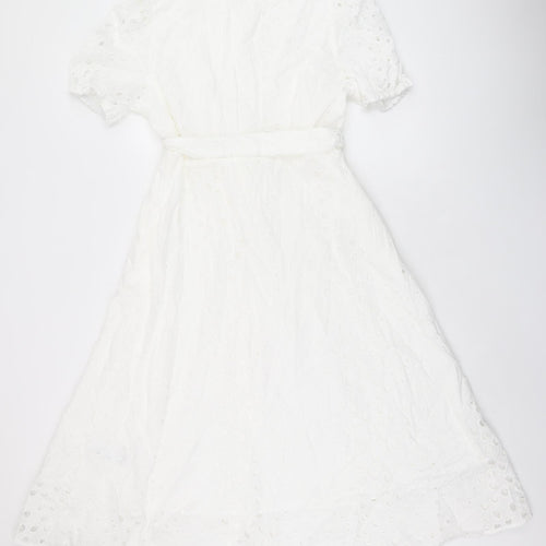 Marks and Spencer Womens White Cotton A-Line Size 14 Collared Button - Broderie Anglaise