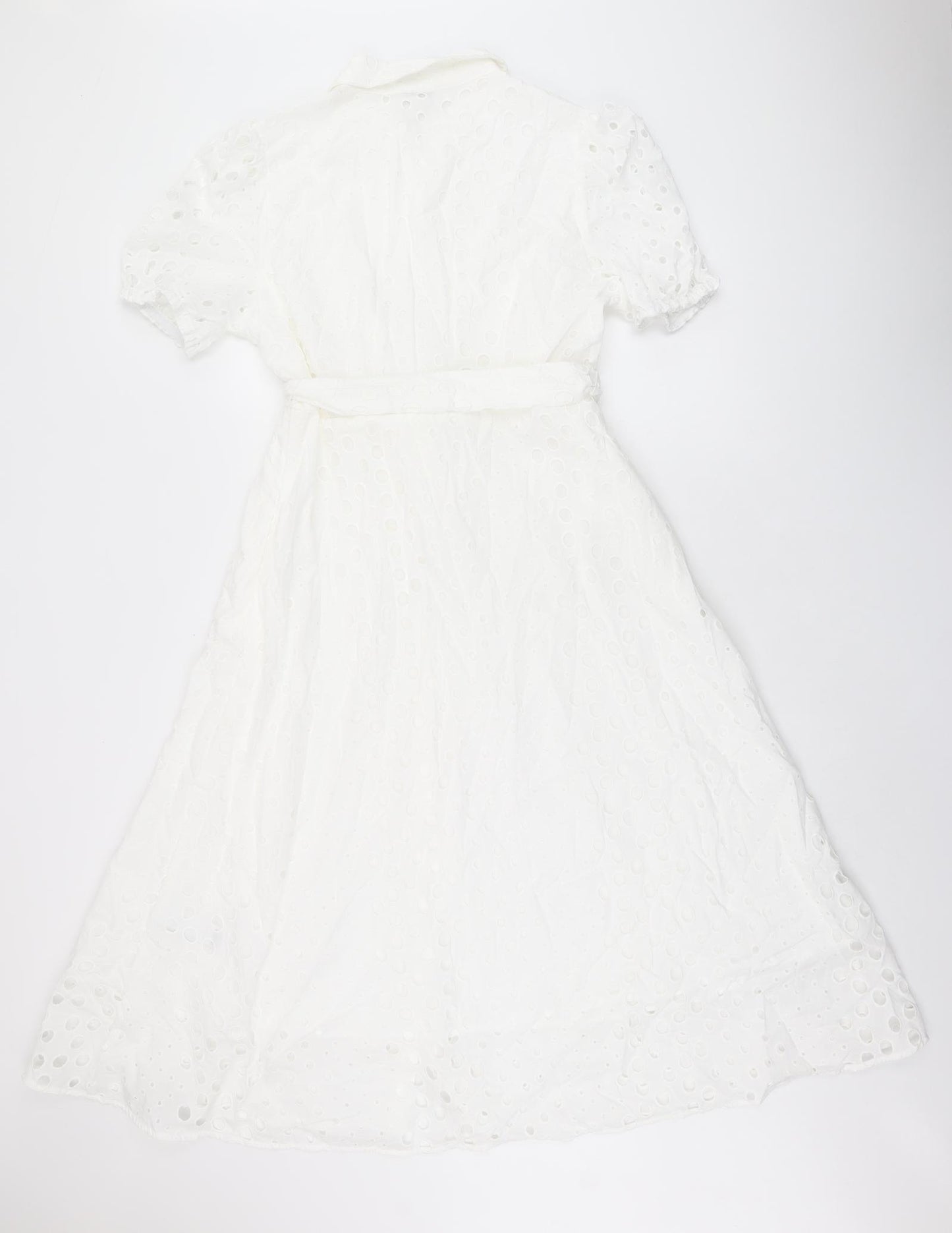 Marks and Spencer Womens White Cotton A-Line Size 14 Collared Button - Broderie Anglaise