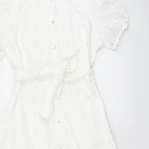 Marks and Spencer Womens White Cotton A-Line Size 14 Collared Button - Broderie Anglaise