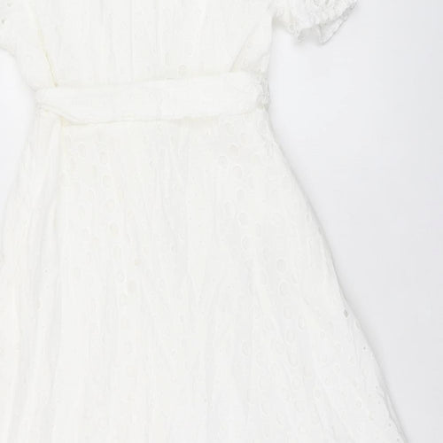 Marks and Spencer Womens White Cotton A-Line Size 14 Collared Button - Broderie Anglaise