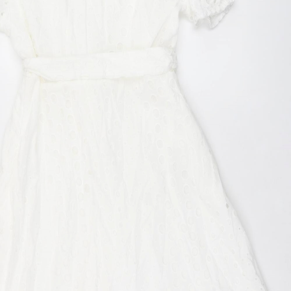 Marks and Spencer Womens White Cotton A-Line Size 14 Collared Button - Broderie Anglaise