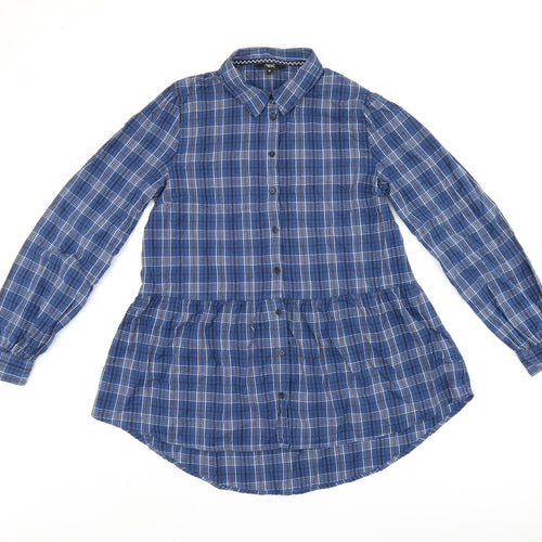 NEXT Womens Blue Plaid Cotton Basic Button-Up Size 10 Collared
