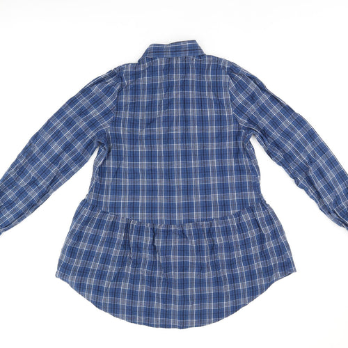 NEXT Womens Blue Plaid Cotton Basic Button-Up Size 10 Collared