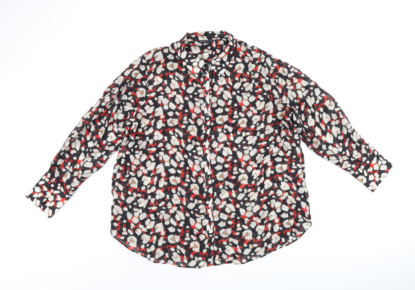 Marks and Spencer Womens Black Geometric Lyocell Basic Button-Up Size 18 Collared